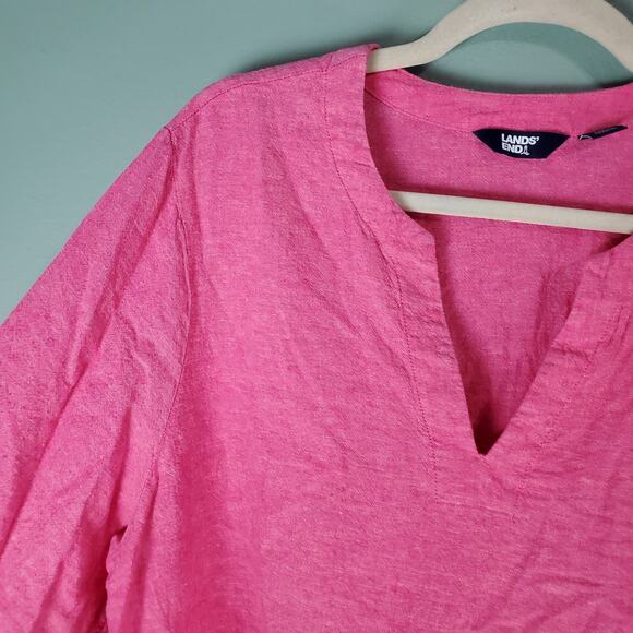 Lands End Womens Pink Split Neck Linen Blend 3/4 Sleeve Tunic Top Size XL - Picture 4 of 6